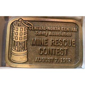 3 1/2” NOS 1982 Coal Mine Miners Rescue Contest Belt Buckle Central North Safety